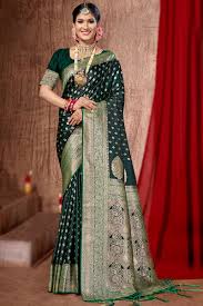 Green Meenakari Kora Silk Banarasi Saree