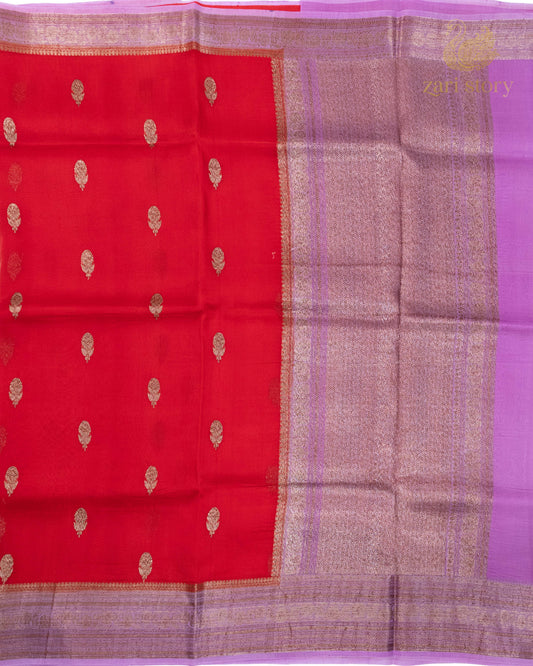 Ruby Red Butta Kora Silk Banarasi Saree
