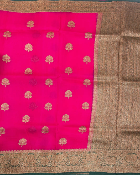 Rani Pink Butta Kora Silk Banarasi Saree
