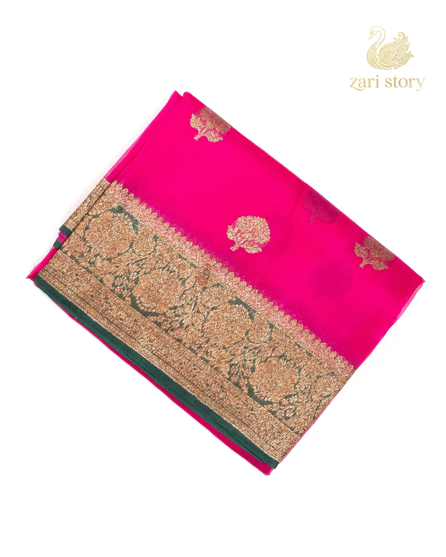 Rani Pink Butta Kora Silk Banarasi Saree