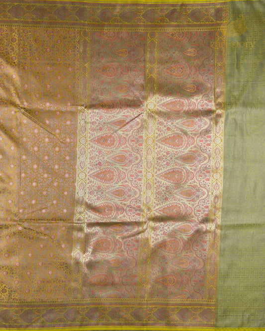 Moss Green Jamawar Mashru Banarasi Saree