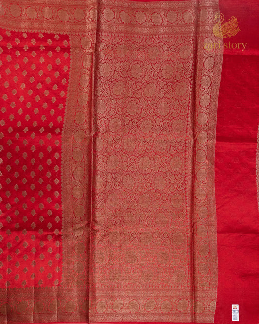 Blood Red Butta Mulberry Silk Banarasi Saree