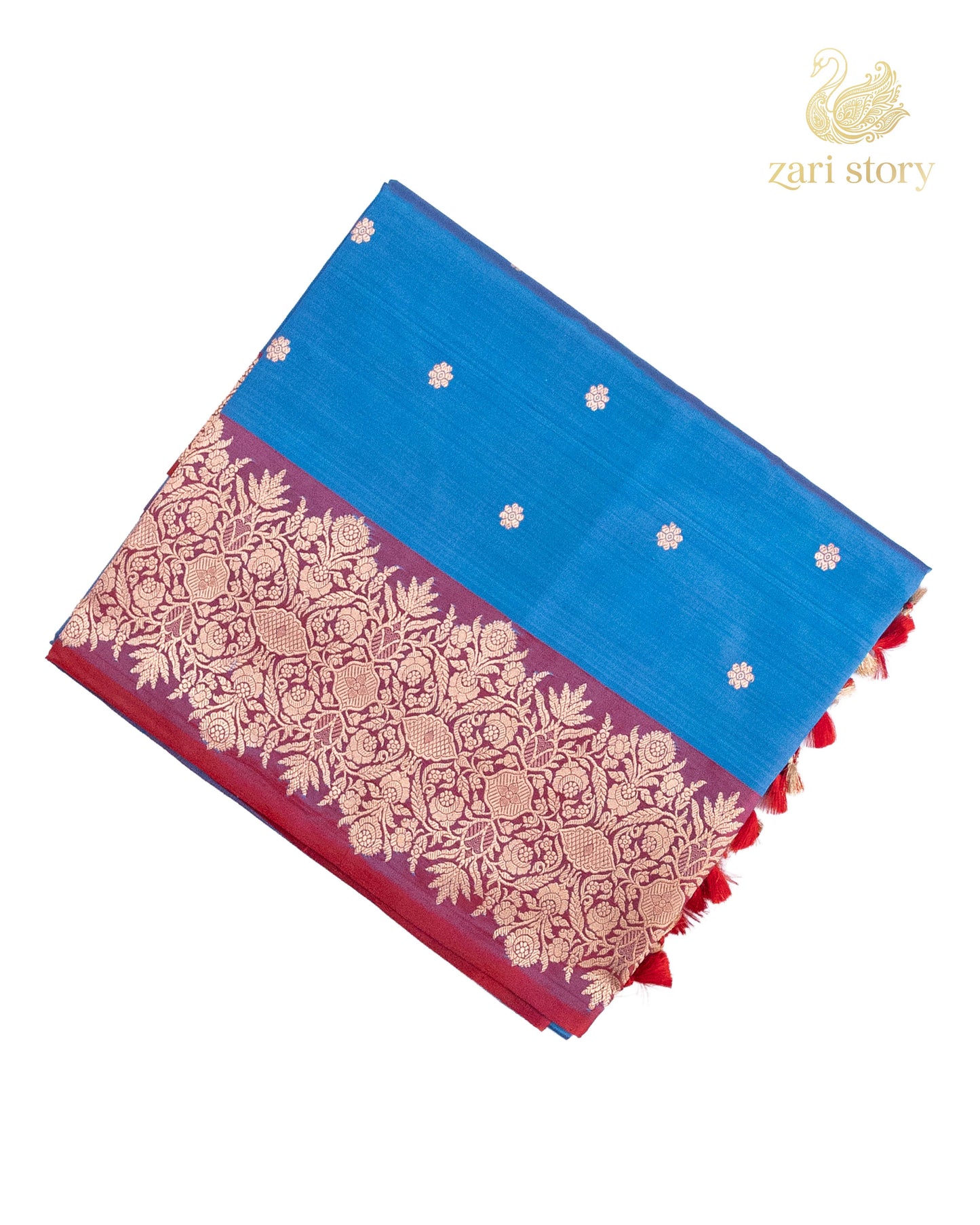 Peacock Blue Butta Katan Silk Banarasi Saree