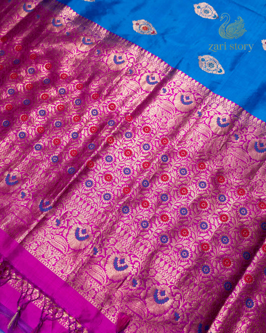 Cobalt Blue Meenakari Katan Silk Banarasi Saree