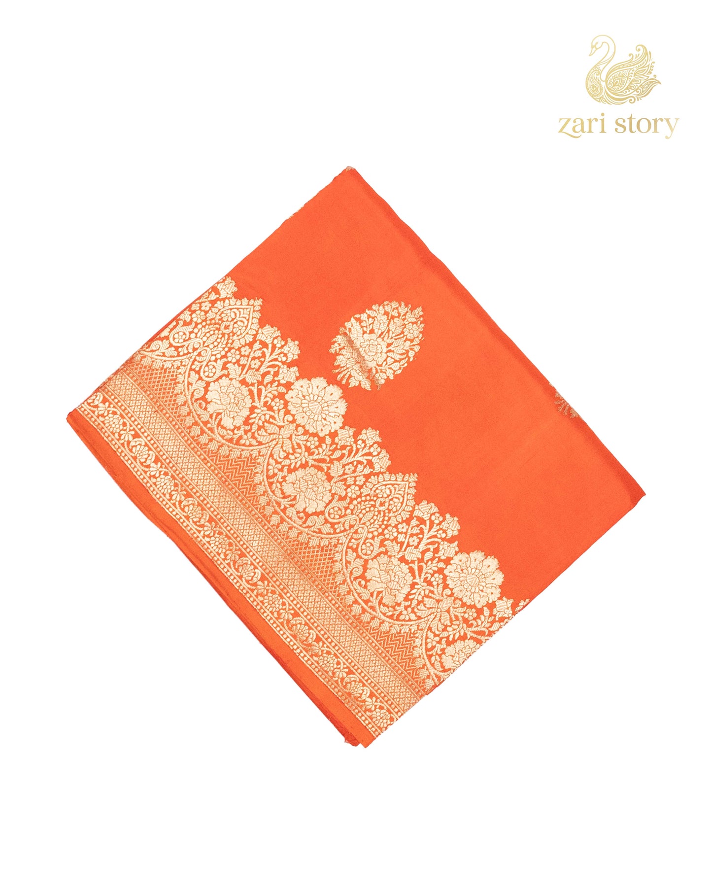 Pumpkin Orange Butta Mango Banarasi Saree