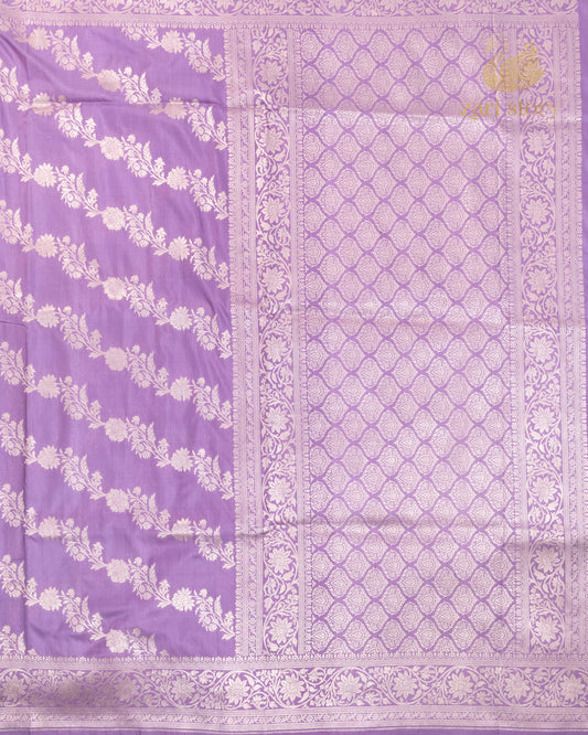 Lavender Floral Katan Silk Banarasi Saree