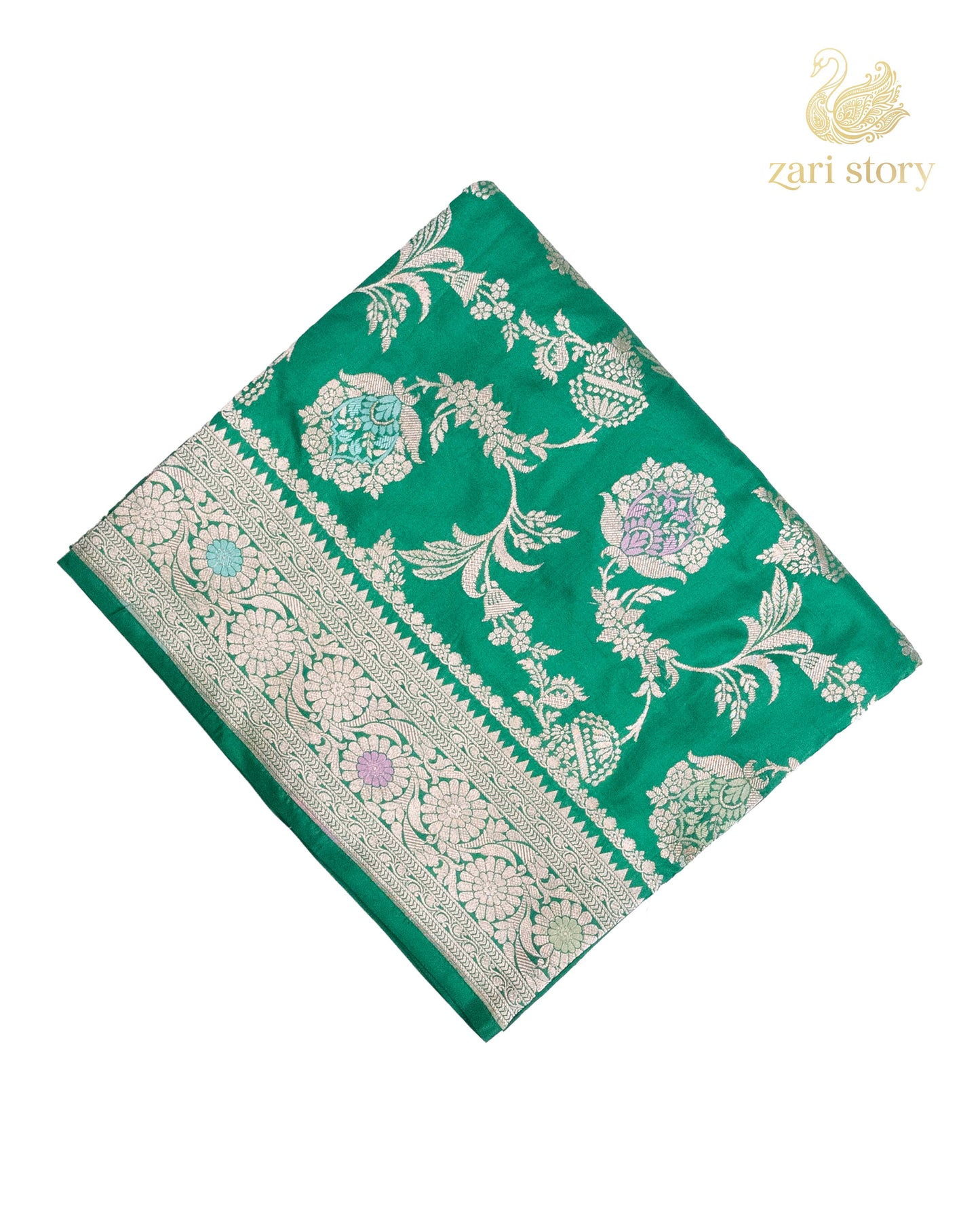 Rama Green Jaal Katan Silk Banarasi Saree