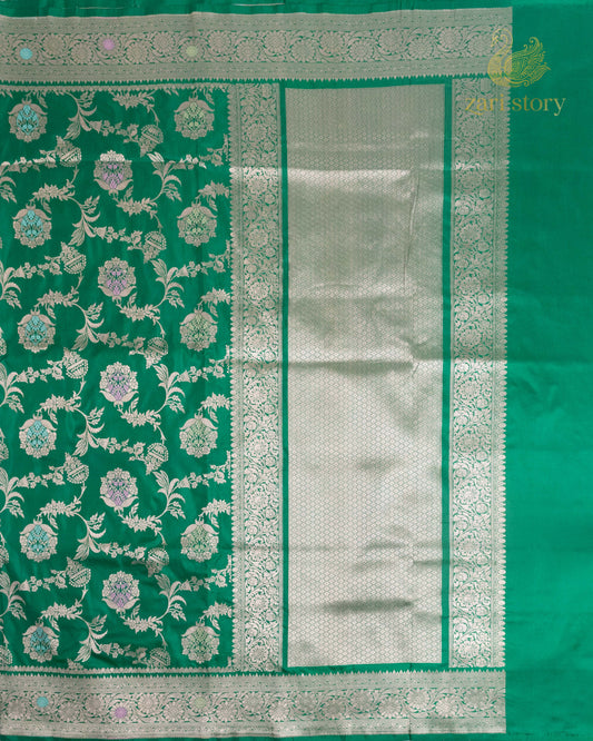 Forest Green Jaal Katan Silk Banarasi Saree