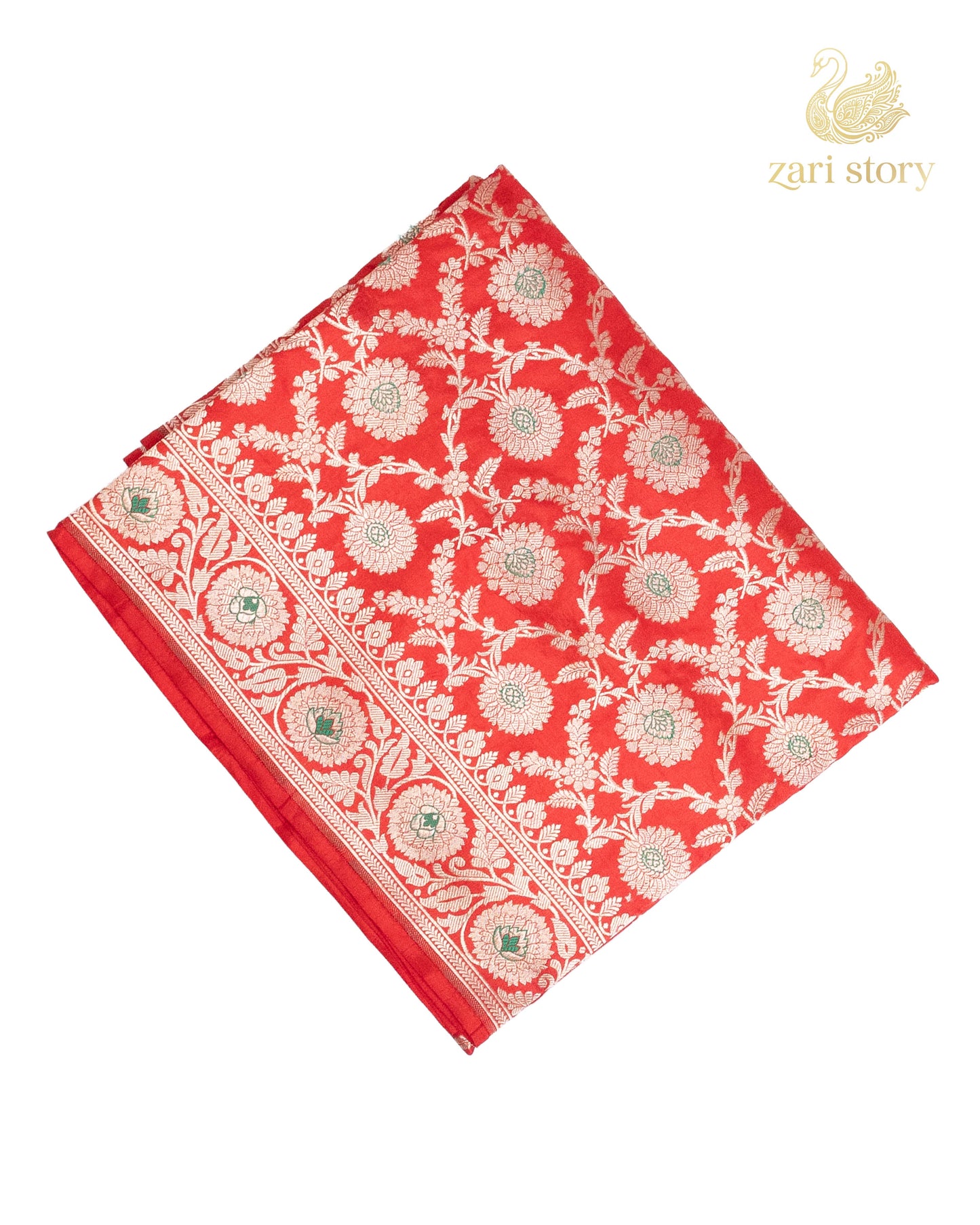 Crimson Red Jaal Katan Silk Banarasi Saree