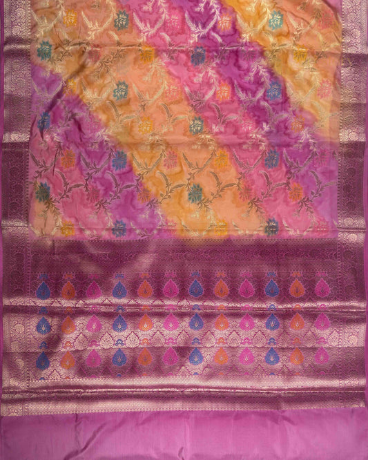 Pink Multicolour Floral Soft Silk Banarasi Saree