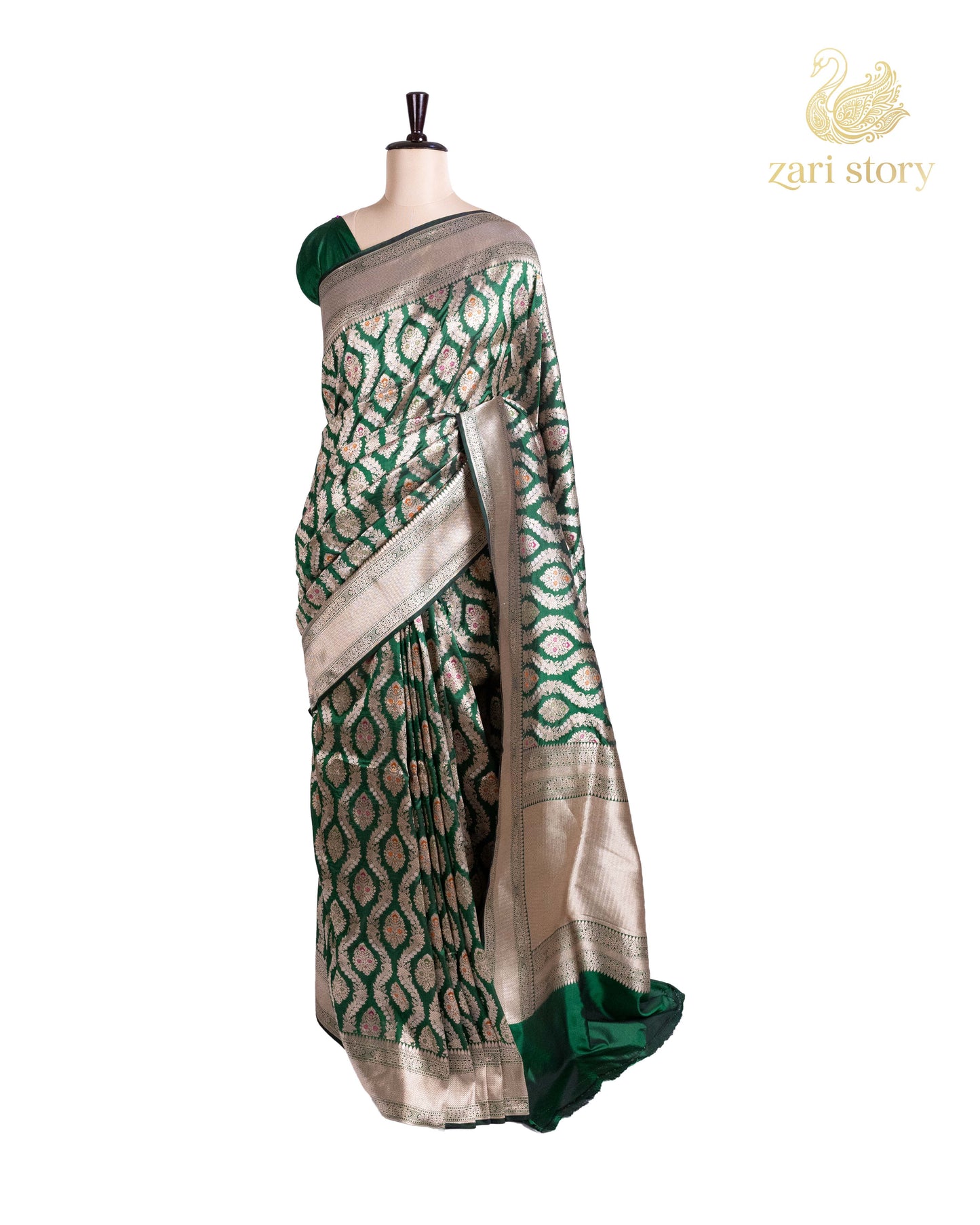 Emerald Green Meenakari Katan Silk Banarasi Saree
