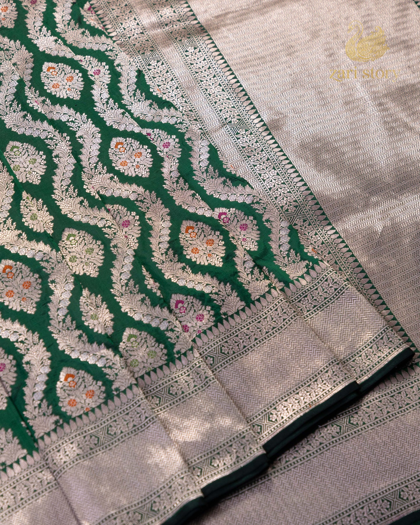 green meenakari katan silk pure