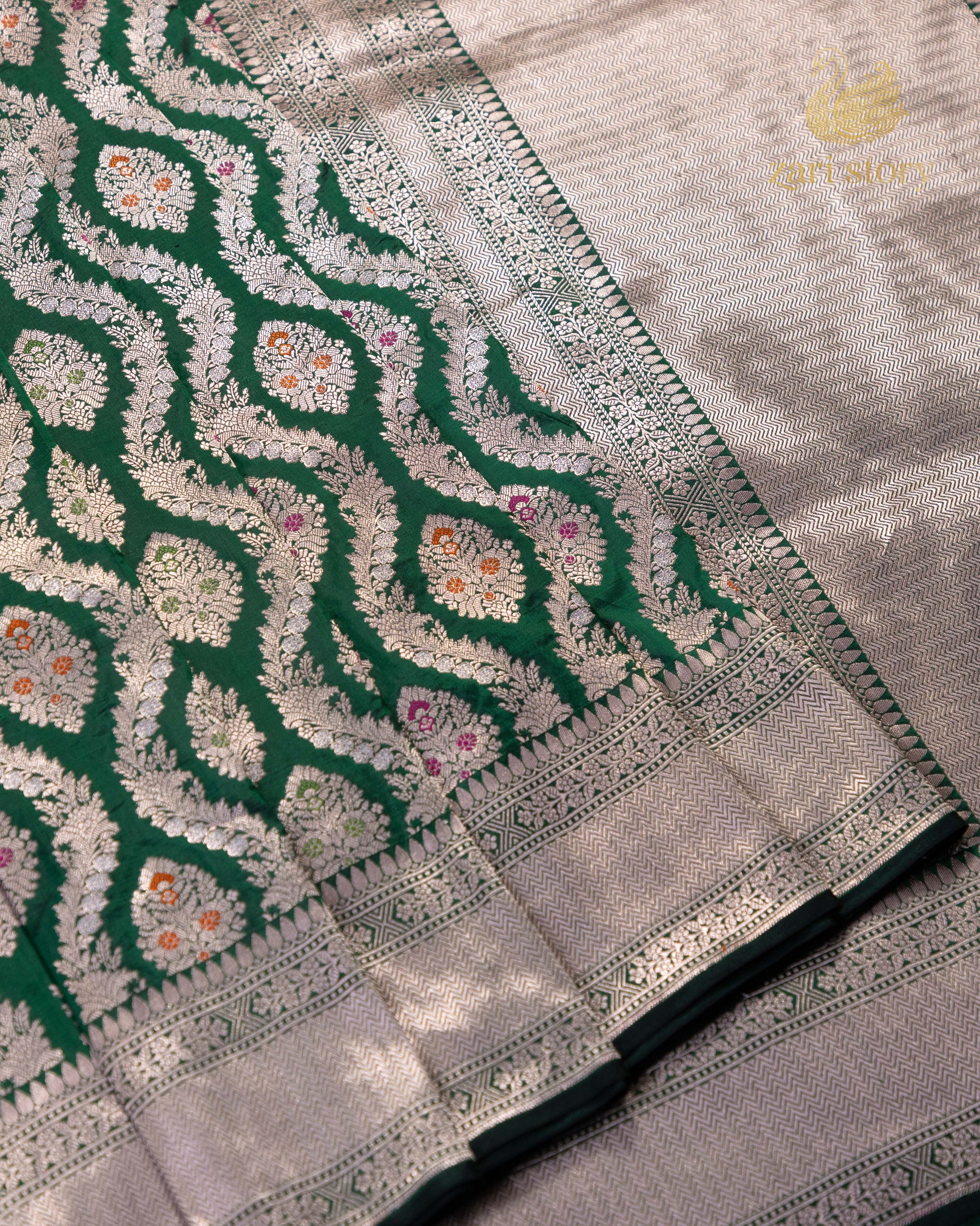 green meenakari katan silk pure