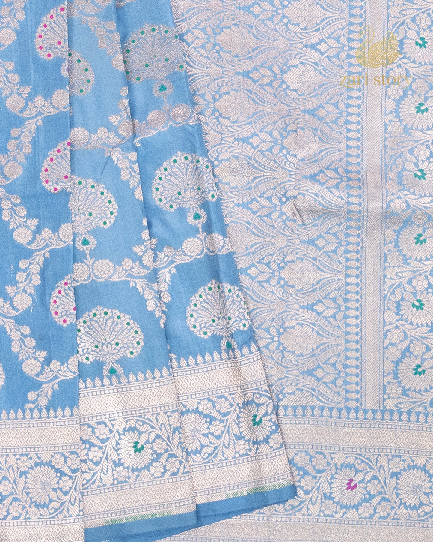 blue meenakari katan silk pure