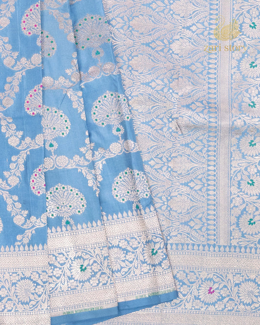 blue meenakari katan silk pure