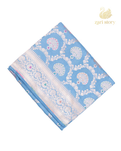 Powder Blue Meenakari Katan Silk Banarasi Saree