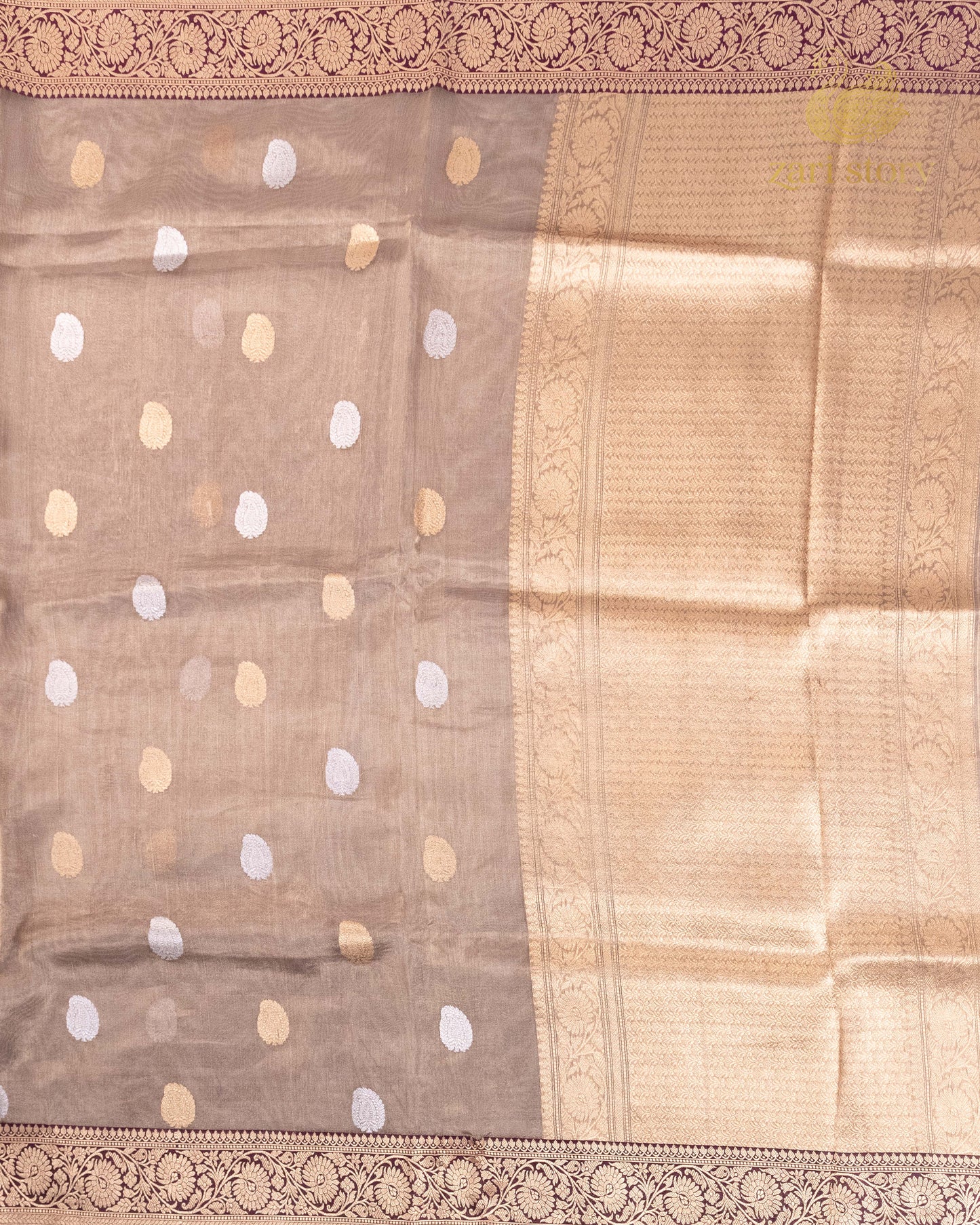 Antique Gold Butta Tissue Banarasi Saree