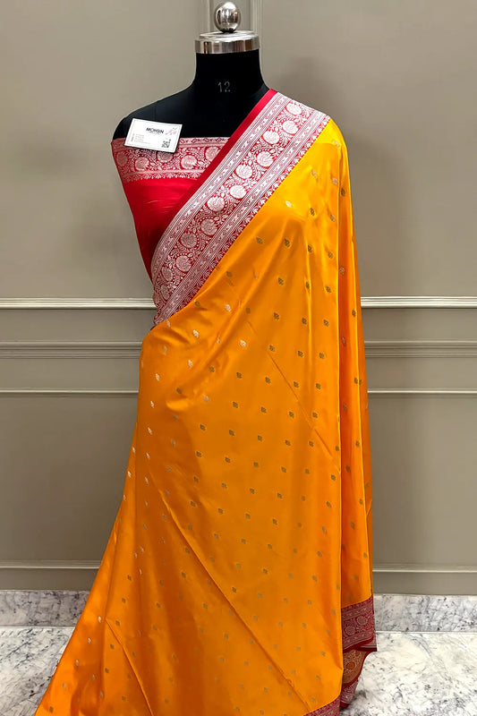 Yellow Floral Crepe Banarasi Saree