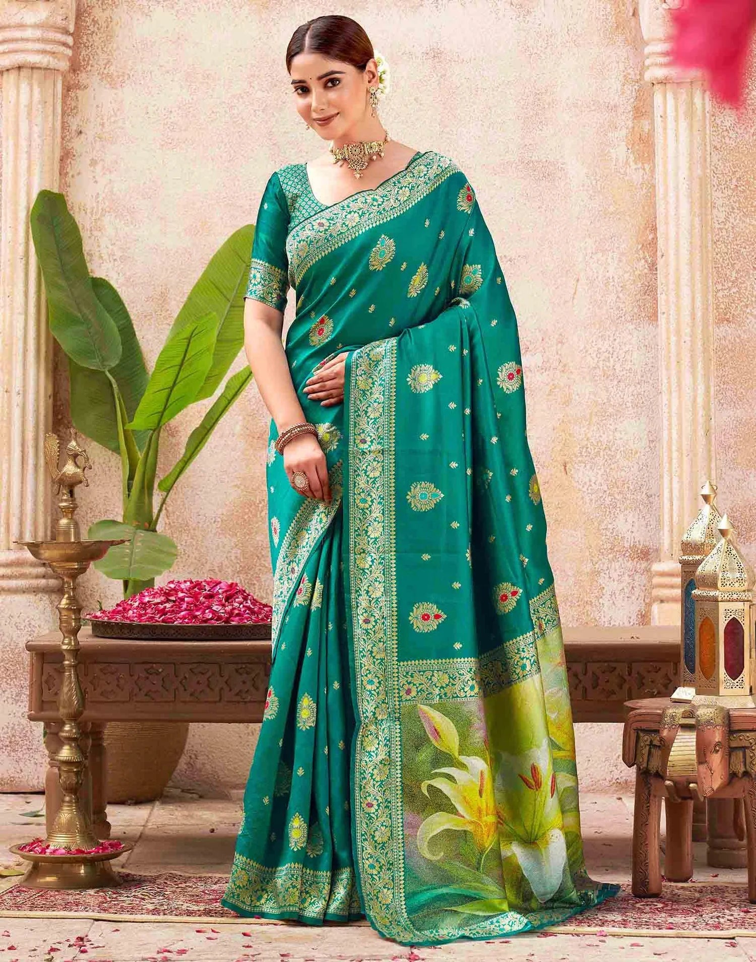 green meenakari kora silk pure