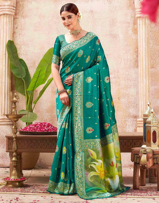 green meenakari kora silk pure