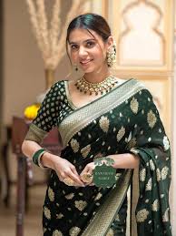 Green Meenakari Kora Silk Banarasi Saree