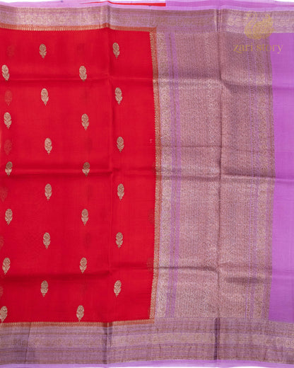 Ruby Red Butta Kora Silk Banarasi Saree