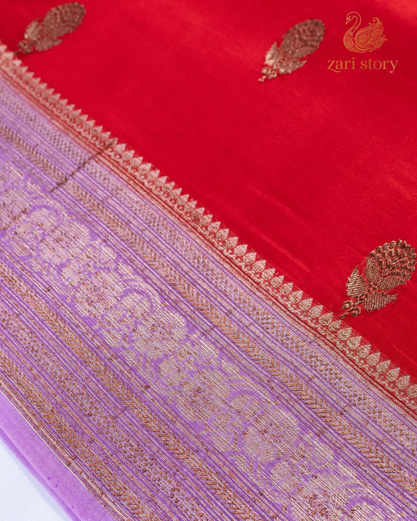 Ruby Red Butta Kora Silk Banarasi Saree