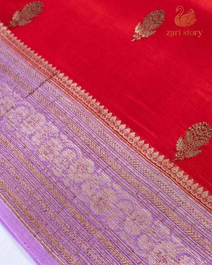 Ruby Red Butta Kora Silk Banarasi Saree