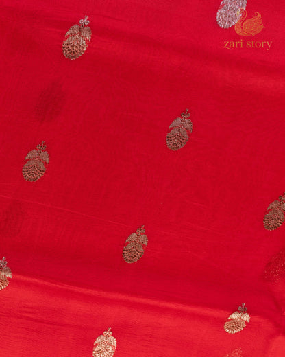 Ruby Red Butta Kora Silk Banarasi Saree