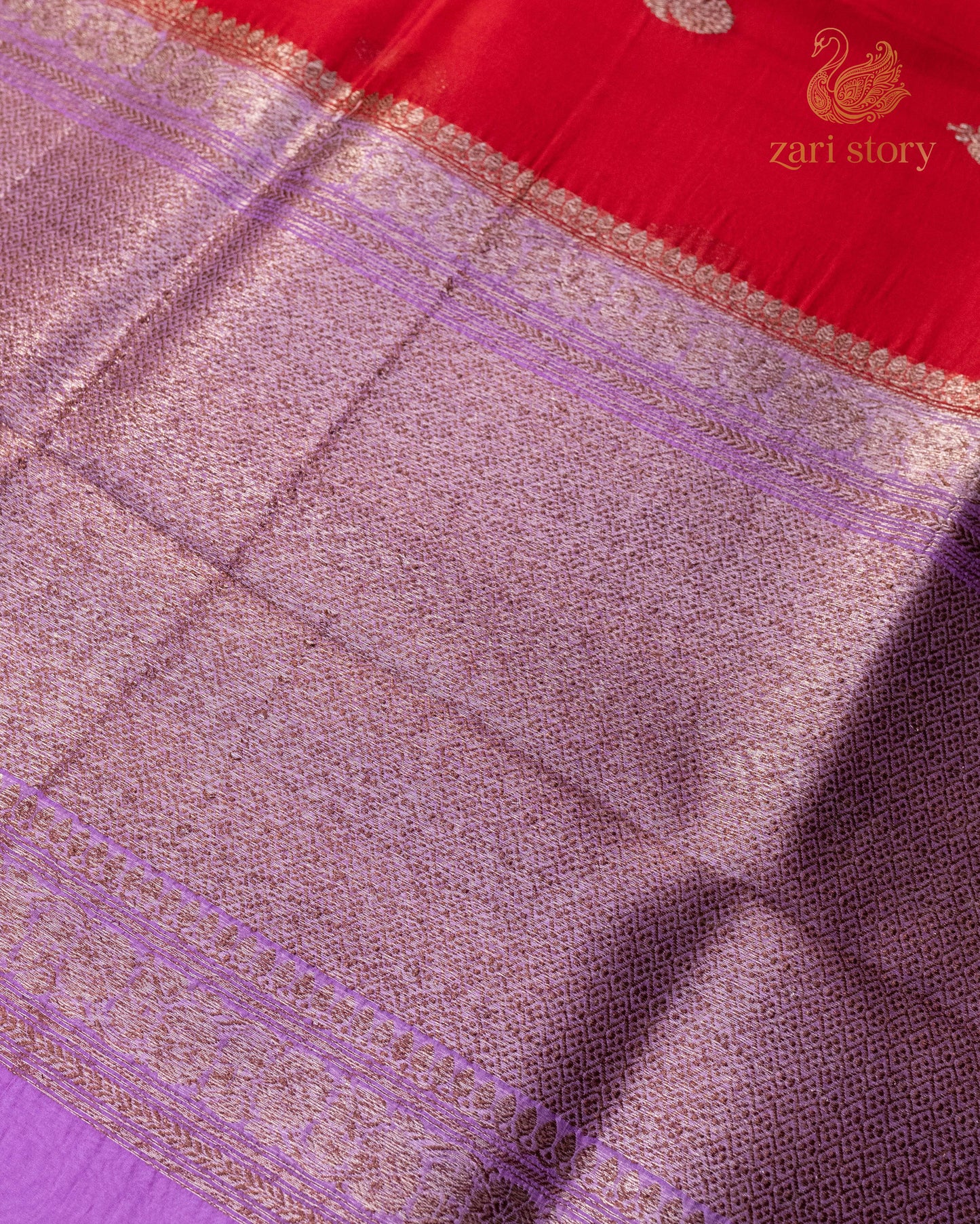 Ruby Red Butta Kora Silk Banarasi Saree