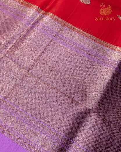 Ruby Red Butta Kora Silk Banarasi Saree