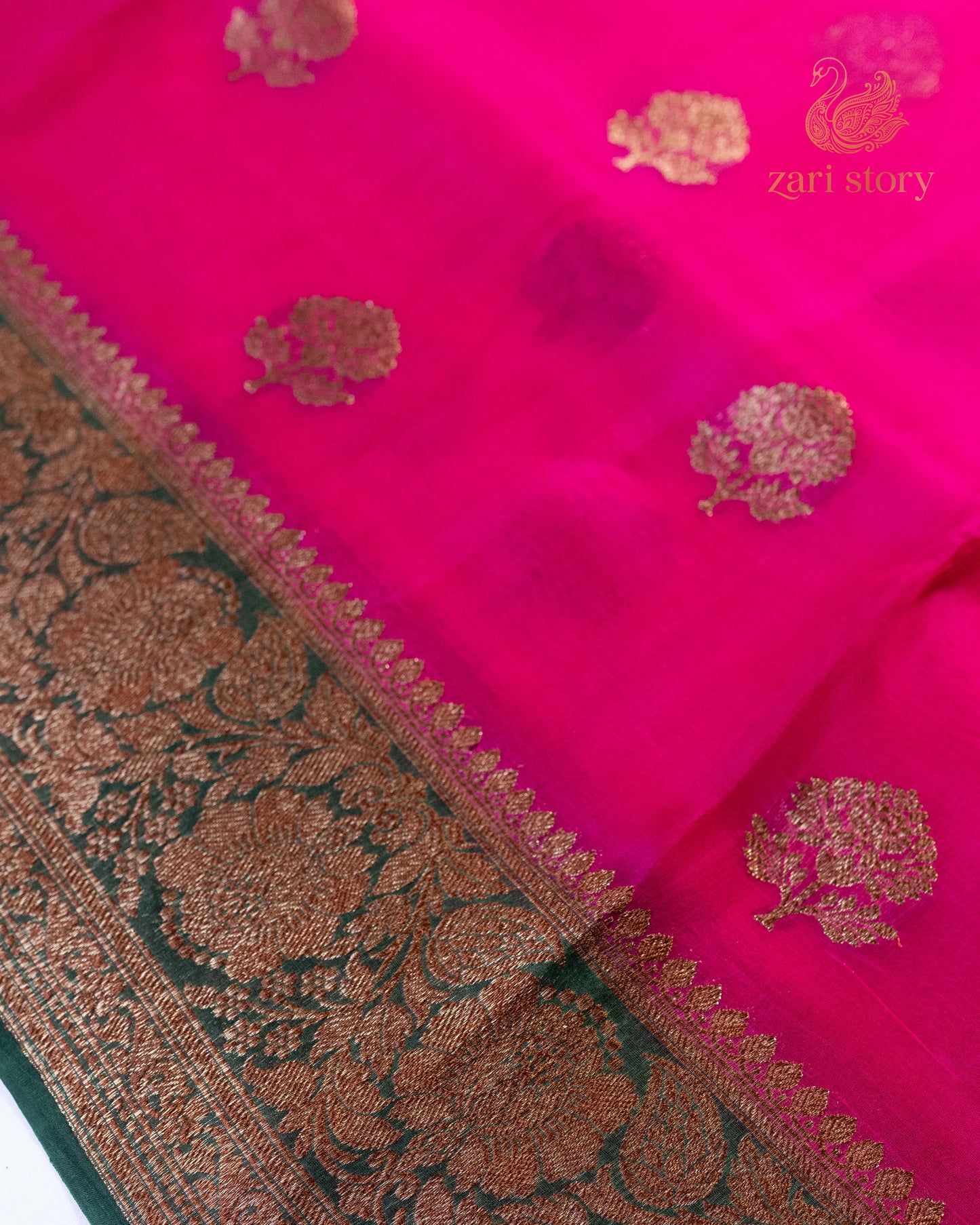 Rani Pink Butta Kora Silk Banarasi Saree