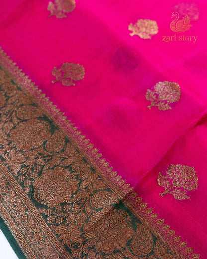 Rani Pink Butta Kora Silk Banarasi Saree