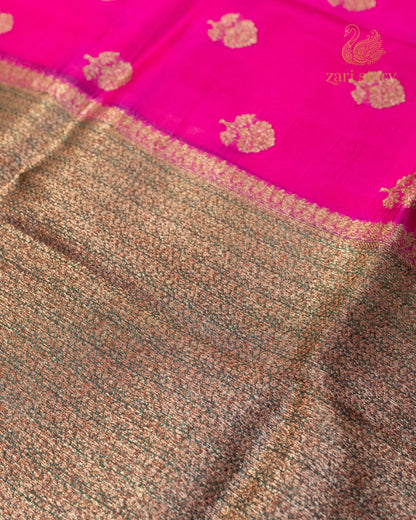 Rani Pink Butta Kora Silk Banarasi Saree