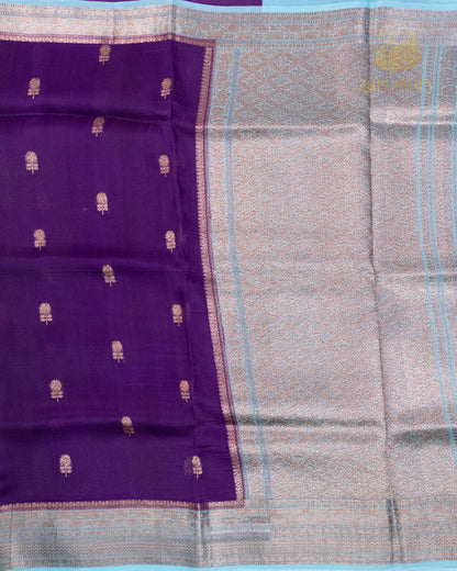 Grape Purple Butta Kora Silk Banarasi Saree