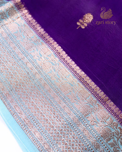 Grape Purple Butta Kora Silk Banarasi Saree