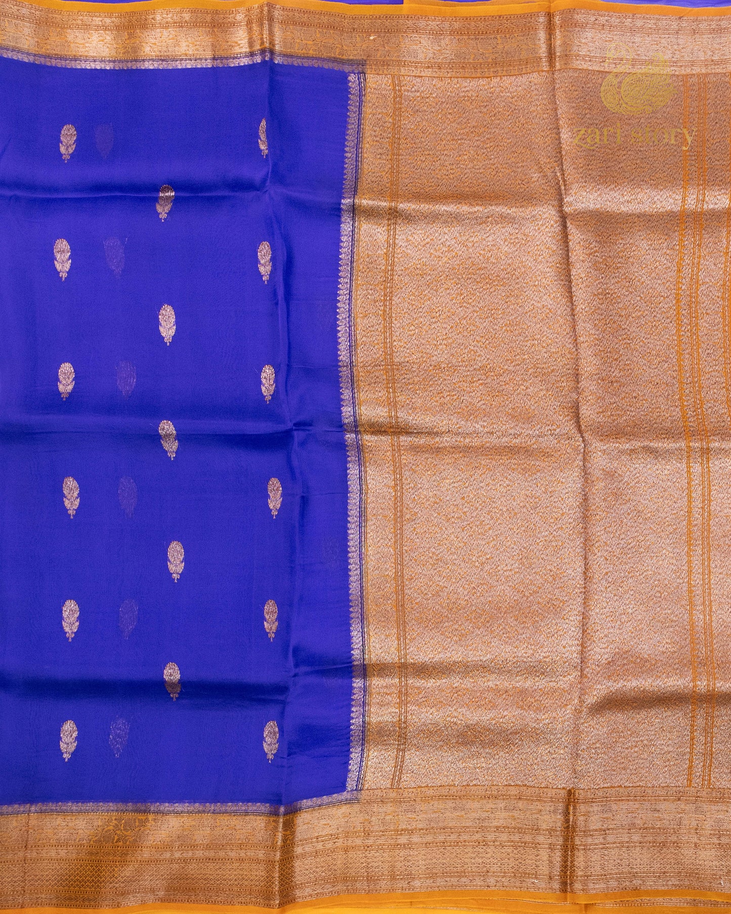Navy Blue Butta Kora Silk Banarasi Saree