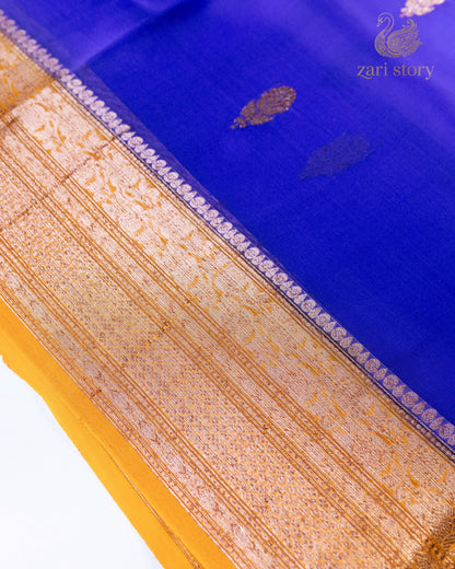 Navy Blue Butta Kora Silk Banarasi Saree