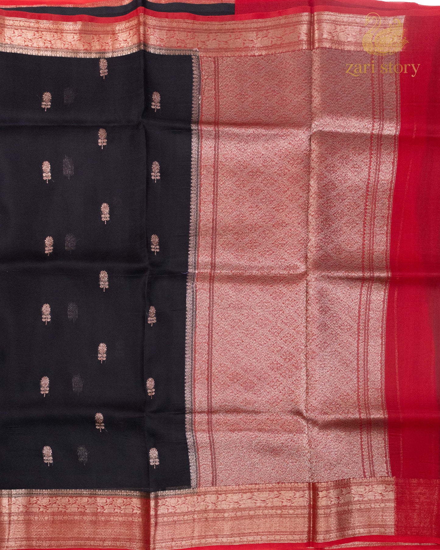 Jet Black Butta Kora Silk Banarasi Saree