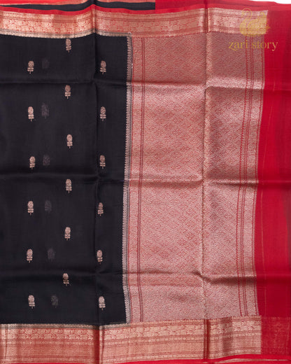Jet Black Butta Kora Silk Banarasi Saree