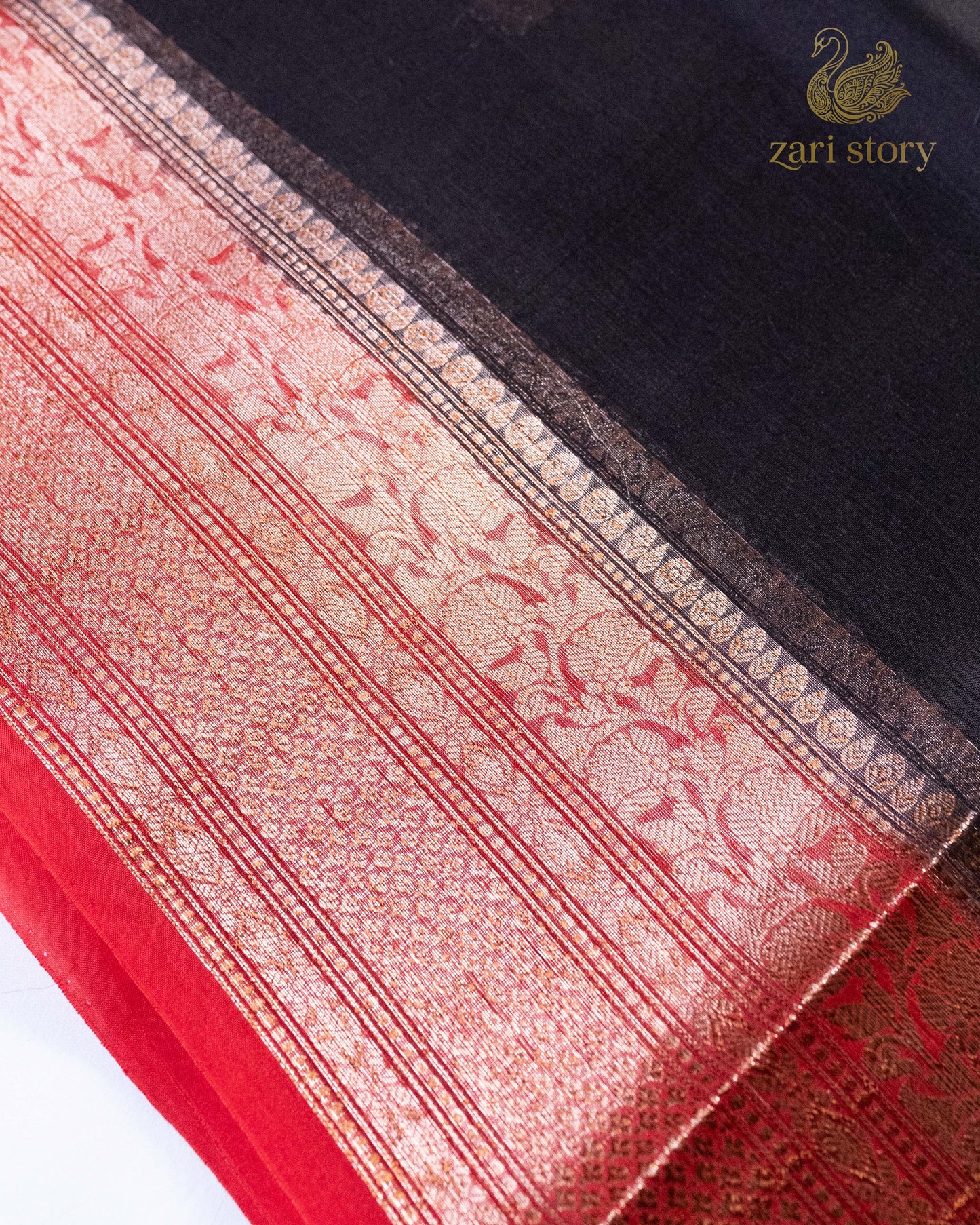 Jet Black Butta Kora Silk Banarasi Saree