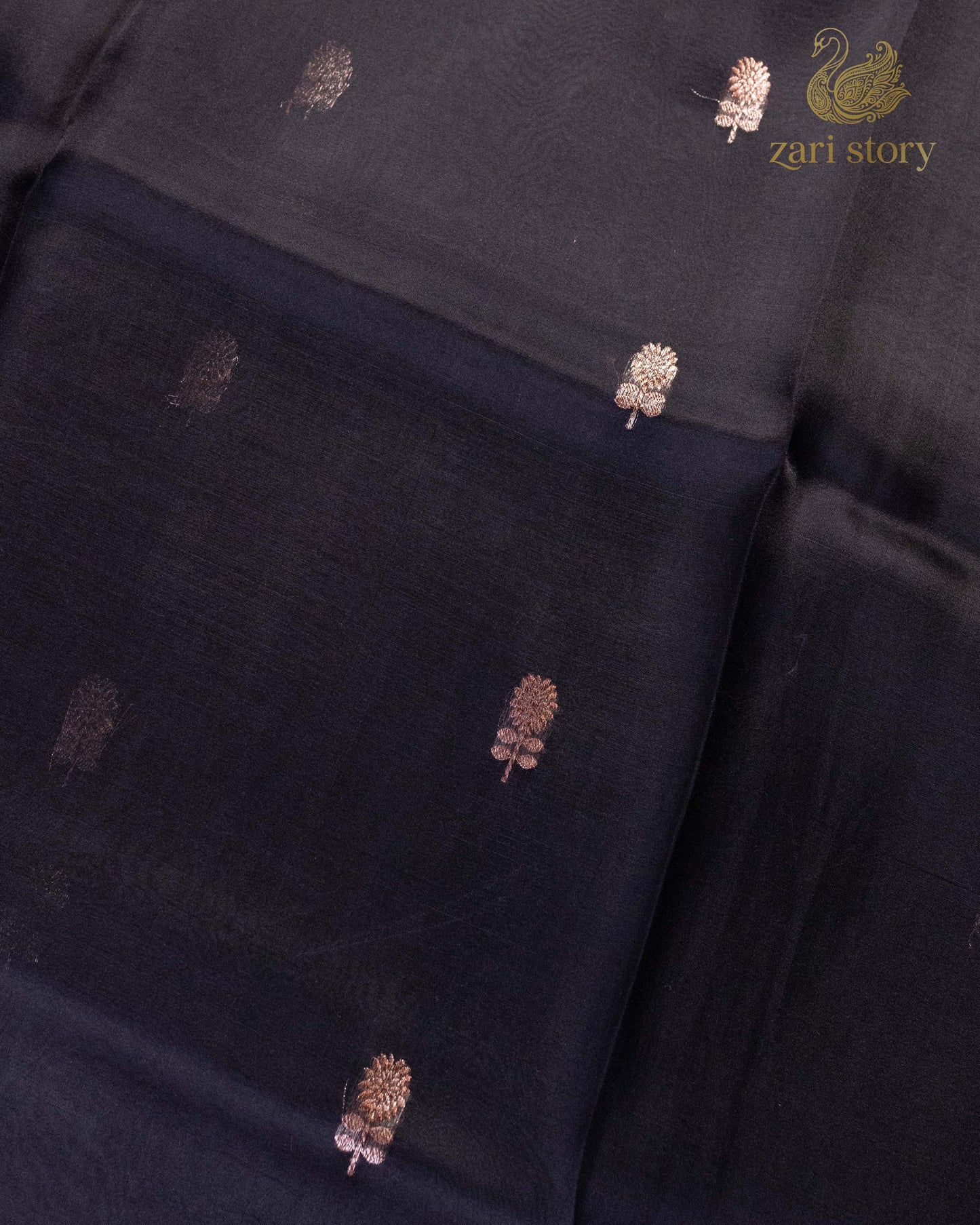 Jet Black Butta Kora Silk Banarasi Saree