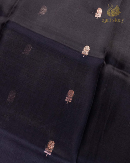Jet Black Butta Kora Silk Banarasi Saree