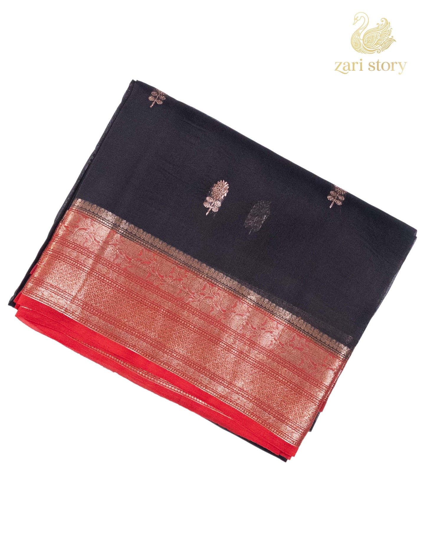 Jet Black Butta Kora Silk Banarasi Saree