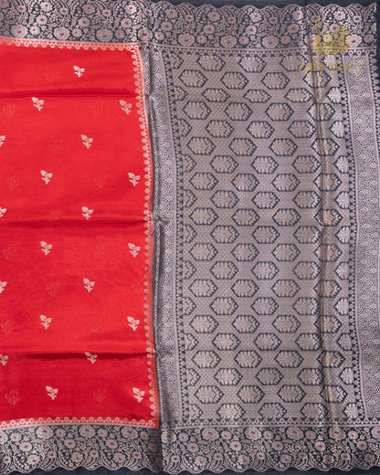 Ruby Red Butta Crepe Banarasi Saree