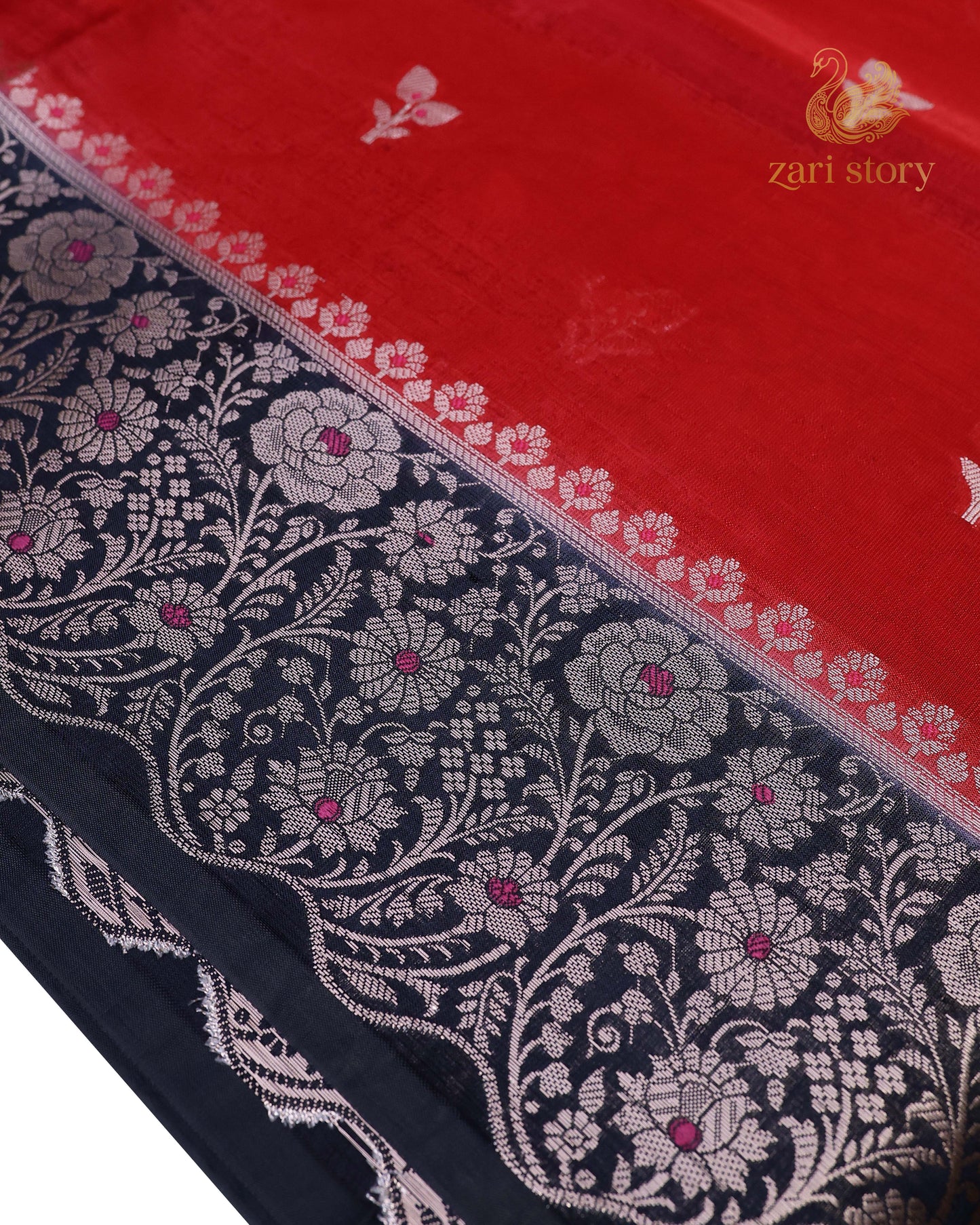 Ruby Red Butta Crepe Banarasi Saree