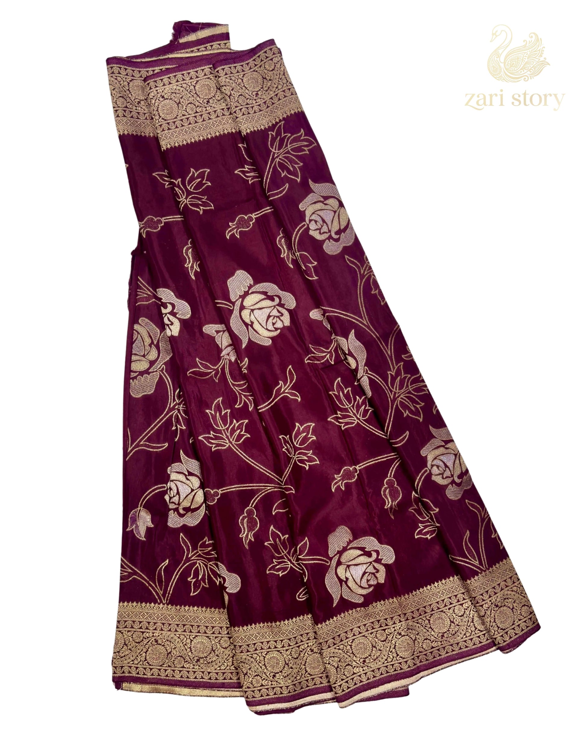 maroon floral crepe semi