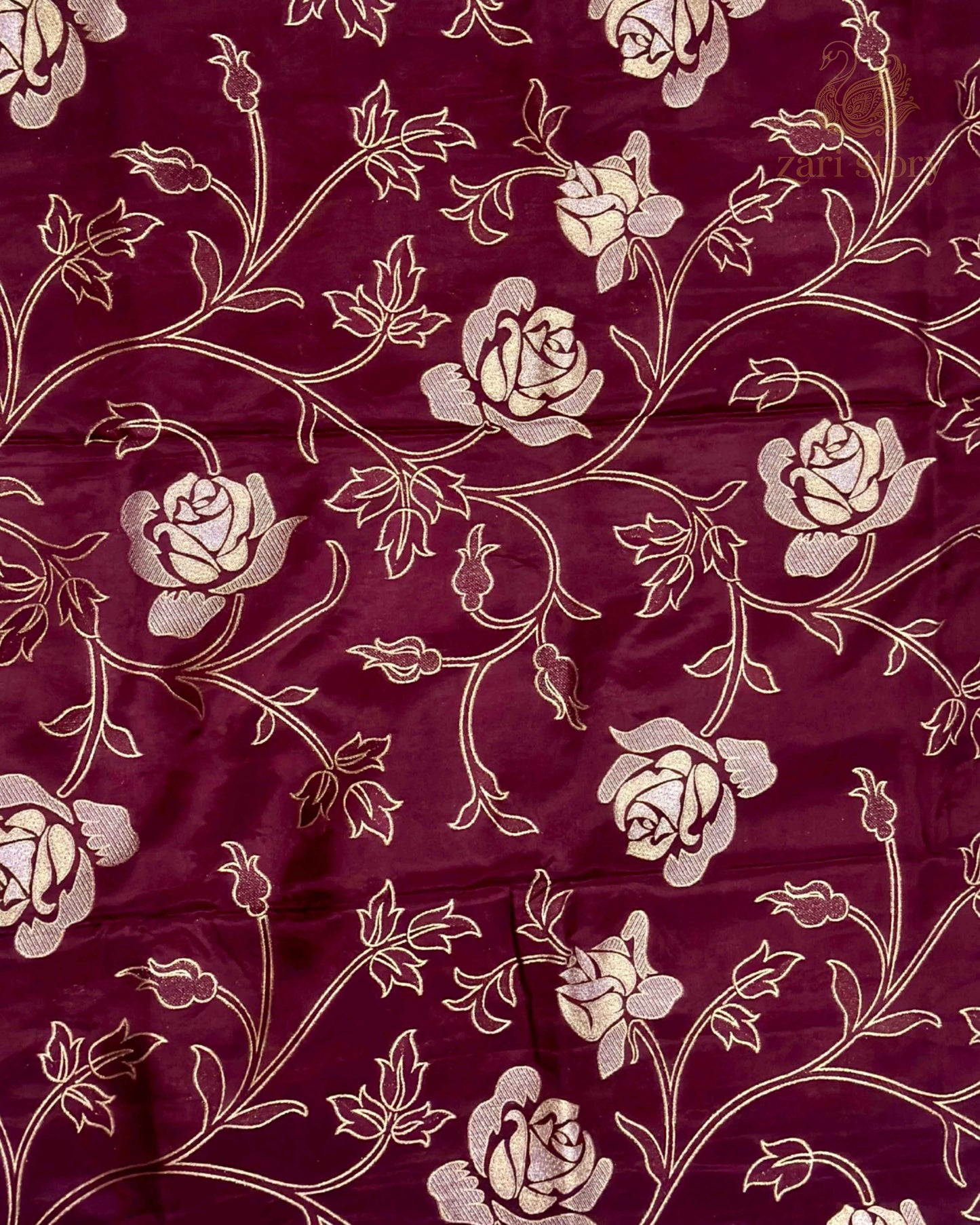 Wine Floral Crepe Banarasi Saree