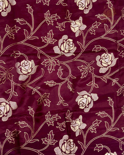 Wine Floral Crepe Banarasi Saree