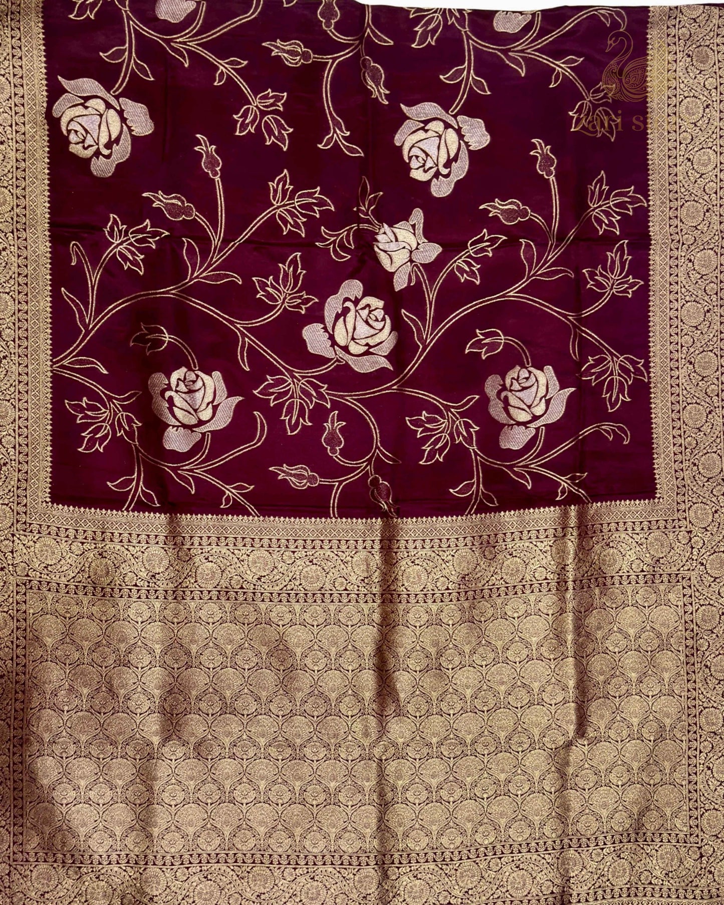Wine Floral Crepe Banarasi Saree